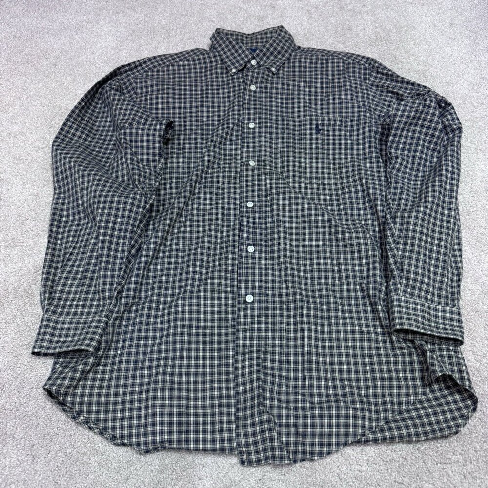 Ralph Lauren Button Down Shirt Classic Fit Blue Plaid Long Sleeve Men’s Medium - Picture 6 of 10